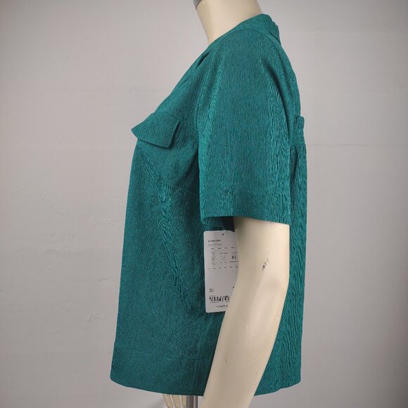 NWT Athleta Emerald Green heathered short sleeve button front Echo top Small - Picture 5 of 8
